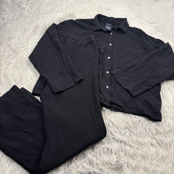 H&M Tops - H&M Women's M Black Gauze Cotton Pant Shirt Set Beach Boho Resort